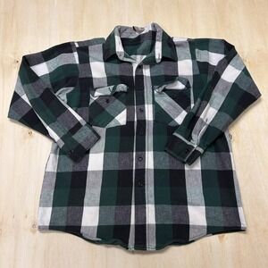 Vintage Winter Run Shirt Mens L Green Plaid Long Sleeve Button Up Flannel USA